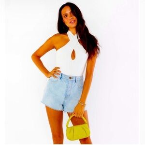 Show Me Your MuMu White Cross Halter Bodysuit
